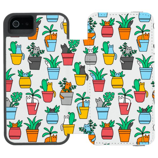 Coque Portefeuille Incipio Pour iPhone Chats dans les pots à fleurs (Folio Ouvert)