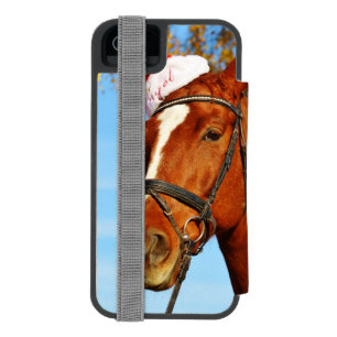 Coque-portefeuille iPhone 5 Incipio Watson™ Cheval drôle chapeau de Père Noël Noël