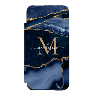 Coque-portefeuille iPhone 5 Incipio Watson™ Chic Marine Blue Gold Agate Geode Feminine Monogra