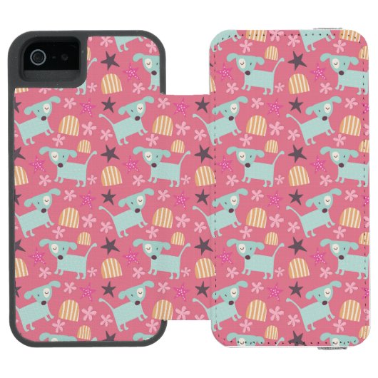 Coque Portefeuille Incipio Pour iPhone Chiots, étoiles et fleurs (Folio Ouvert)