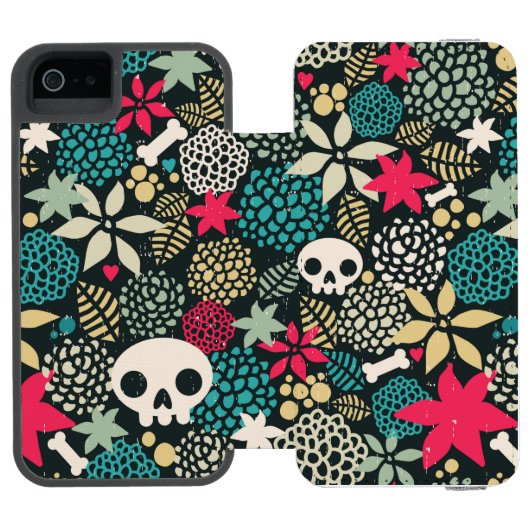 Coque Portefeuille Incipio Pour iPhone Crâne en fleurs (Folio Ouvert)