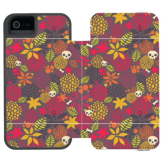 Coque Portefeuille Incipio Pour iPhone Crânes et fleurs (Folio Ouvert)