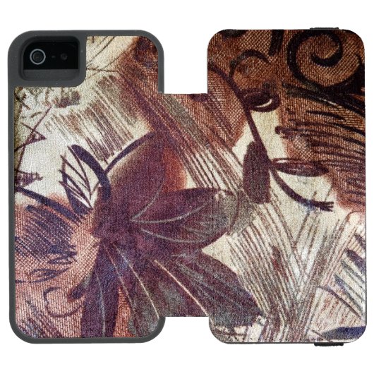 Coque Portefeuille Incipio Pour iPhone Design floral Brown Abstrait 1 (Folio Ouvert)
