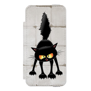 Coque-portefeuille iPhone 5 Incipio Watson™ Dessin animé de chat noir drôle et féroce 