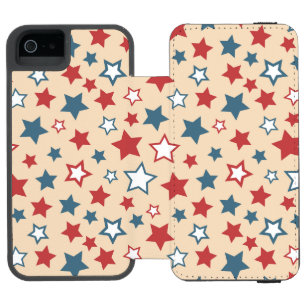 Coque-portefeuille iPhone 5 Incipio Watson™ Étoiles rouges et bleues, 4 juillet, fond beige