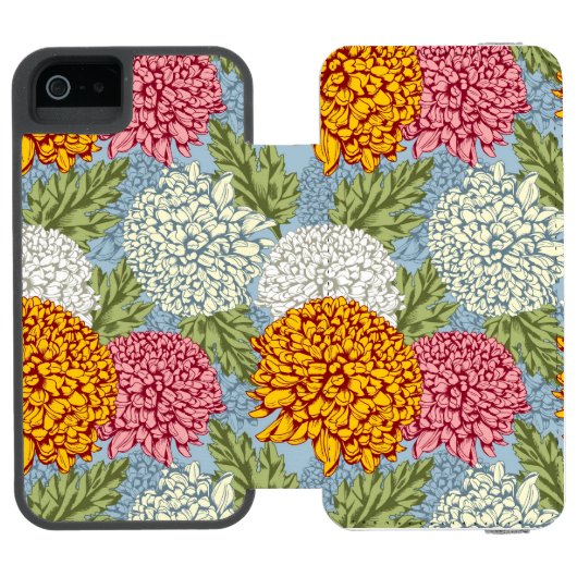 Coque Portefeuille Incipio Pour iPhone Excellent motif avec des chrysanthèmes (Folio Ouvert)