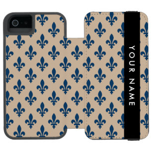 Coque-portefeuille iPhone 5 Incipio Watson™ Fleur de Lis, Bleu Marine sur Beige, Royal, Votre