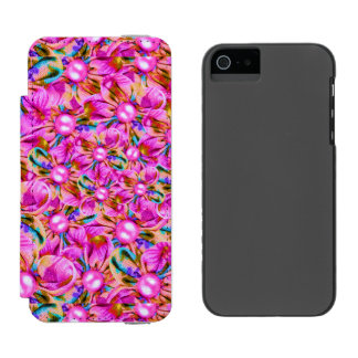 Coque-portefeuille iPhone 5 Incipio Watson™ Fleurs roses cousues Abstraites