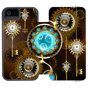 Coque-portefeuille iPhone 5 Incipio Watson™ Fond rouillé Steampunk avec verres turquoise