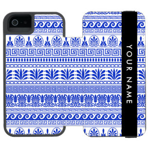 Coque-portefeuille iPhone 5 Incipio Watson™ Fret grec, Clé de méandre mixte, Bleu, Votre Nom