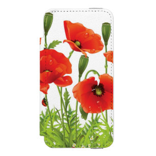 Coque-portefeuille iPhone 5 Incipio Watson™ Frontière horizontale avec le pavot rouge