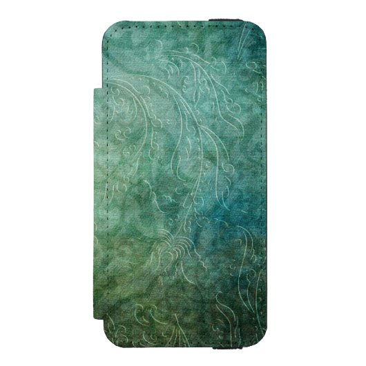 Coque Portefeuille Incipio Pour iPhone Grungy Embossé Turquoise bleu Damask (Folio Devant)