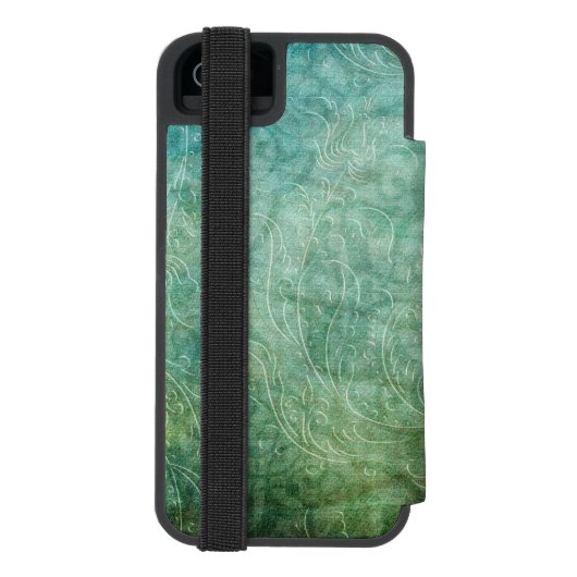 Coque Portefeuille Incipio Pour iPhone Grungy Embossé Turquoise bleu Damask (Folio Dos)