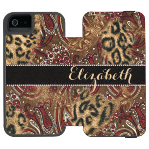 Coque-portefeuille iPhone 5 Incipio Watson™ Imprimé à motifs léopard et paisley pour personnal