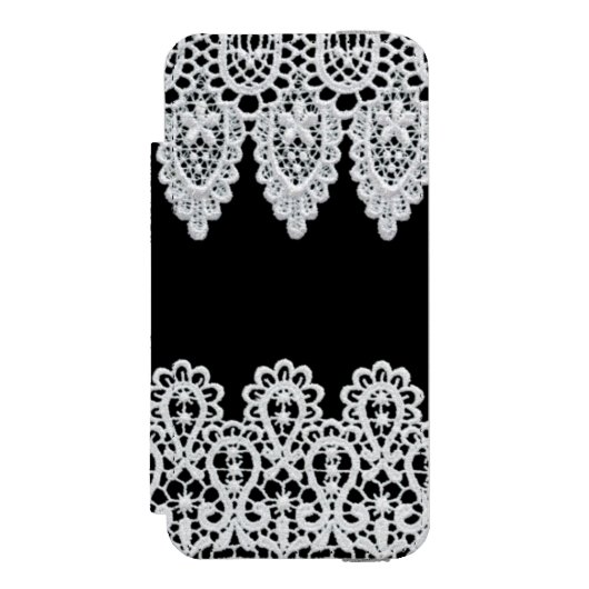 Coque Portefeuille Incipio Pour iPhone La dentelle blanche forme une frontière sensible (Folio Devant)