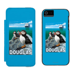 Coque-portefeuille iPhone 5 Incipio Watson™ Macareux et bateau de croisière - Douglas, Alaska