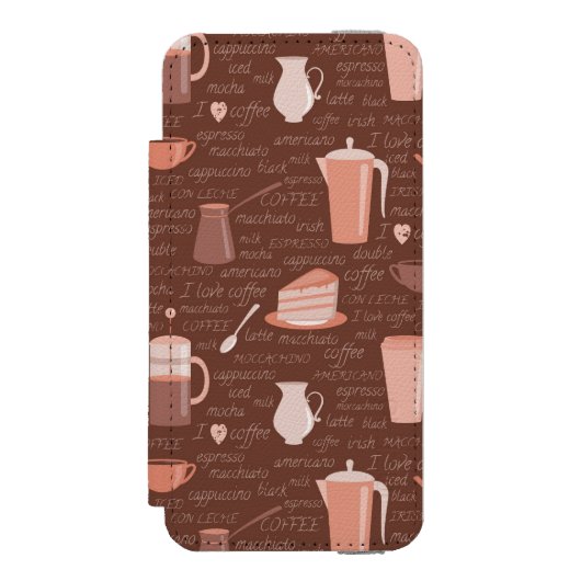 Coque Portefeuille Incipio Pour iPhone Motif avec les éléments relatifs de café (Folio Devant)
