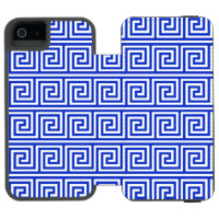 Motif Carrés Clé Méandre Grec Bleu