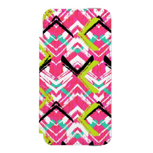 Coque Portefeuille Incipio Pour iPhone Motif de zigzag rose tiré par la main (Folio Devant)