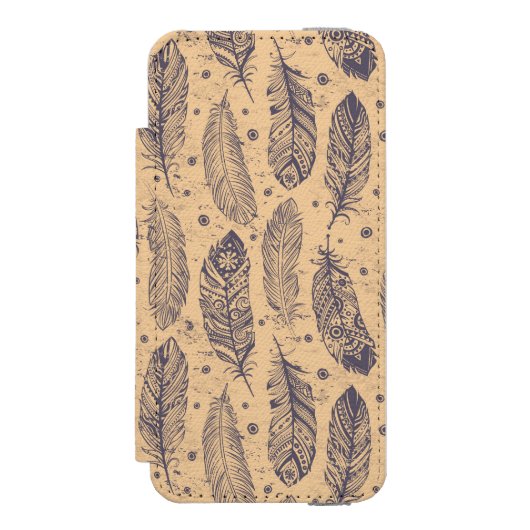 Coque Portefeuille Incipio Pour iPhone Motif ethnique d'ensemble de plume (Folio Devant)