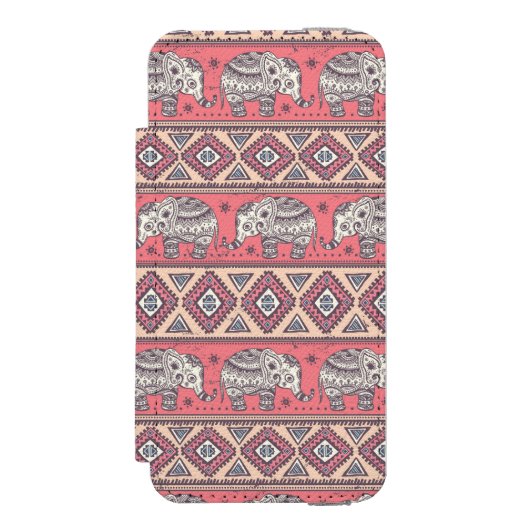 Coque Portefeuille Incipio Pour iPhone Motif ethnique rose d'éléphant (Folio Devant)