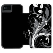 Coque Portefeuille Incipio Pour iPhone Motif floral gris sur le noir (Folio Ouvert)