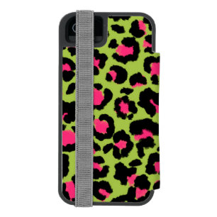 Coque-portefeuille iPhone 5 Incipio Watson™ Motif léopard en framboise sur fond vert citron