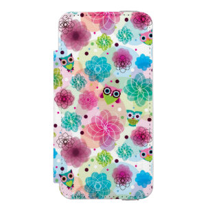 Coque-portefeuille iPhone 5 Incipio Watson™ Motif mignon d'arrière - plan de hibou de fleur