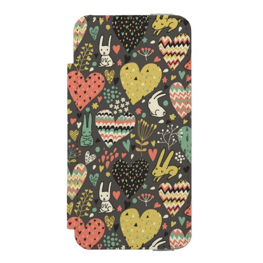 Coque Portefeuille Incipio Pour iPhone Motif mignon de lapins d'amour avec des coeurs (Folio Devant)