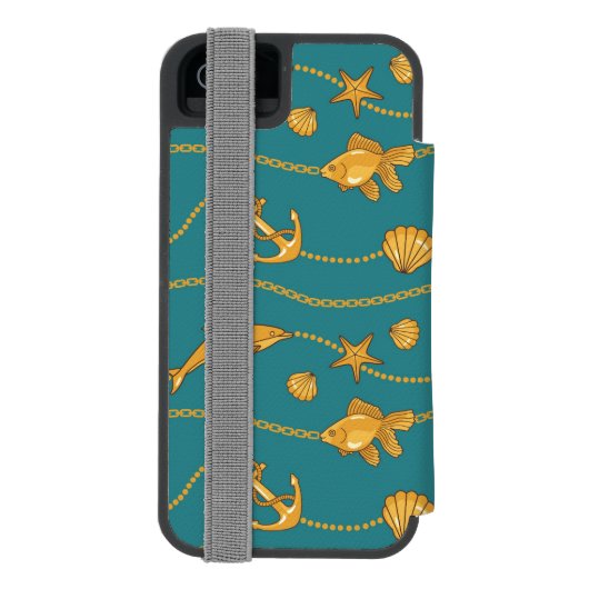 Coque Portefeuille Incipio Pour iPhone Motif nautique d'or (Folio Dos)