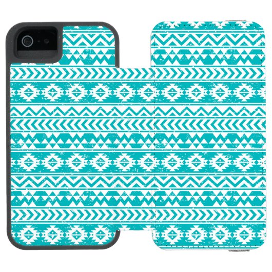 Coque Portefeuille Incipio Pour iPhone Motif tribal aztèque grunge turquoise (Folio Ouvert)