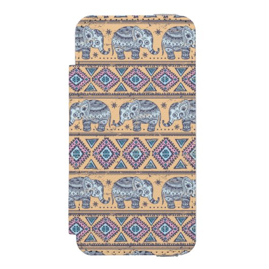 Coque Portefeuille Incipio Pour iPhone Motif tribal d'éléphant ethnique bleu (Folio Devant)