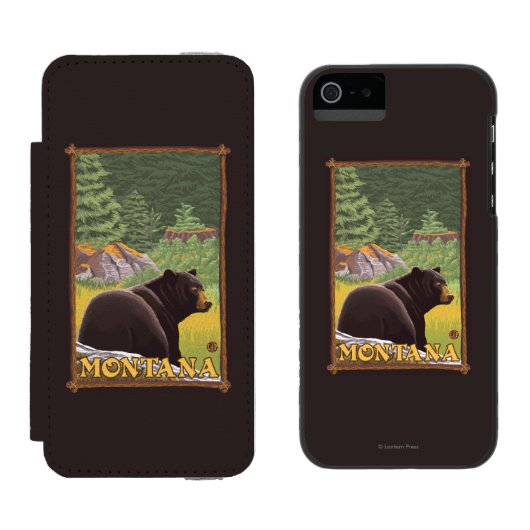 Coque Portefeuille Incipio Pour iPhone Ours noir dans la forêt - Montana (Côté par côté)