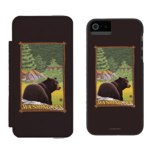 Coque-portefeuille iPhone 5 Incipio Watson™ Ours noir dans la forêt - Washington