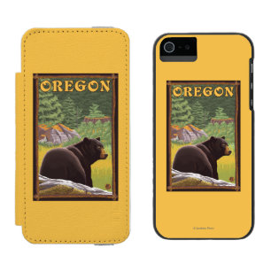 Coque-portefeuille iPhone 5 Incipio Watson™ Ours noir dans le Vintage voyage de scène de forêt