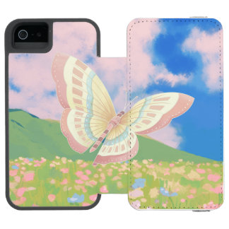 Coque-portefeuille iPhone 5 Incipio Watson™ Papillon dans un champ de fleurs peinture