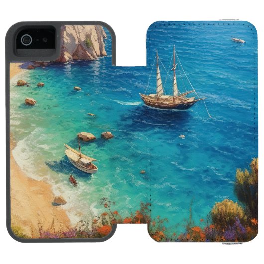 Coque Portefeuille Incipio Pour iPhone Plage en Grèce (Folio Ouvert)