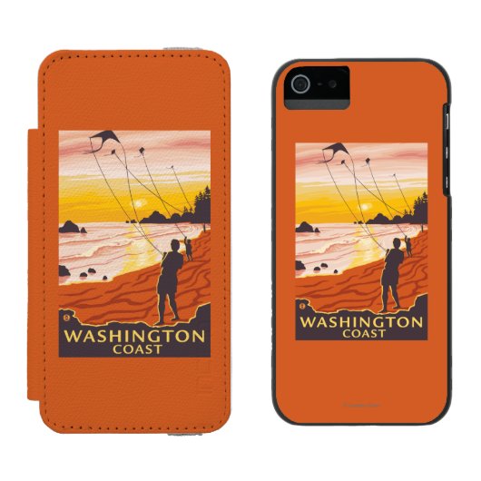 Coque Portefeuille Incipio Pour iPhone Plage et cerfs-volants - côte de Washington (Côté par côté)