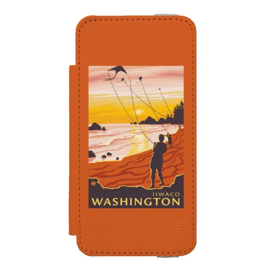 Coque Portefeuille Incipio Pour iPhone Plage et cerfs-volants - Ilwaco, Washington (Folio Devant)