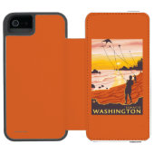 Coque Portefeuille Incipio Pour iPhone Plage et cerfs-volants - Ilwaco, Washington (Folio Ouvert)