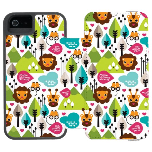Coque Portefeuille Incipio Pour iPhone rétro faune de lion de safari d'enfants (Folio Ouvert)