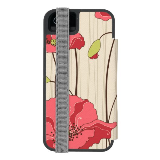 Coque Portefeuille Incipio Pour iPhone Rétro motif de pavots (Folio Dos)