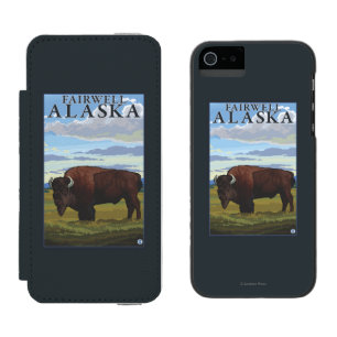 Coque-portefeuille iPhone 5 Incipio Watson™ Scène de bison - Fairwell, Alaska