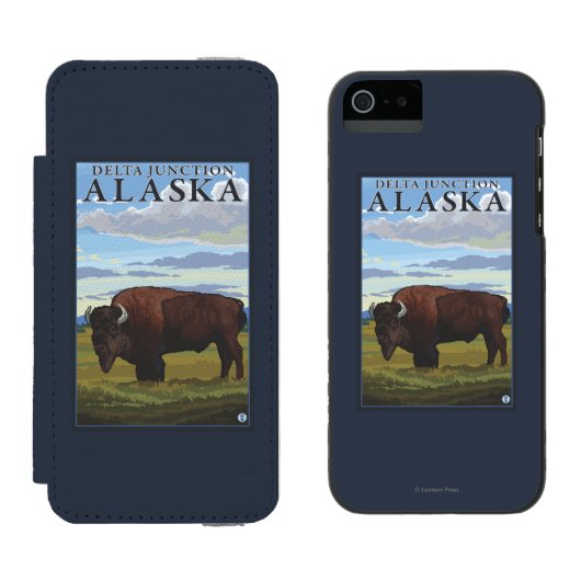 Coque Portefeuille Incipio Pour iPhone Scène de bison - jonction de delta, Alaska (Côté par côté)