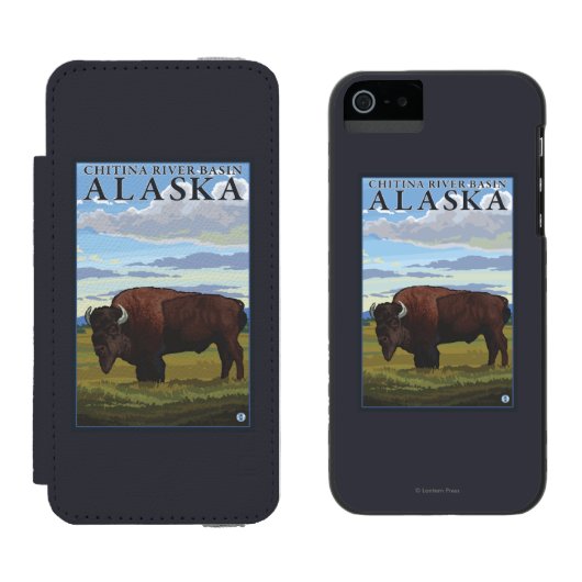 Coque Portefeuille Incipio Pour iPhone Scène de bison - le bassin fluvial de Chitina, (Côté par côté)