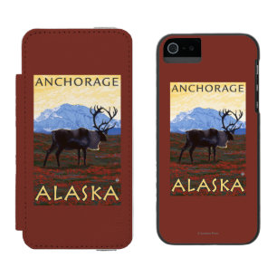 Coque-portefeuille iPhone 5 Incipio Watson™ Scène de caribou - Anchorage, Alaska