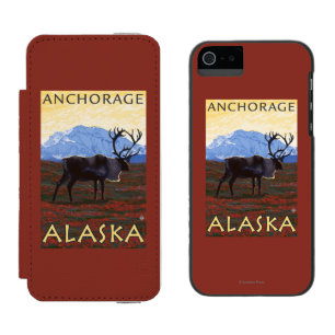 Coque-portefeuille iPhone 5 Incipio Watson™ Scène de caribou - Anchorage, Alaska