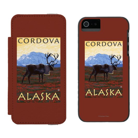 Coque Portefeuille Incipio Pour iPhone Scène de caribou - Cordova, Alaska (Côté par côté)