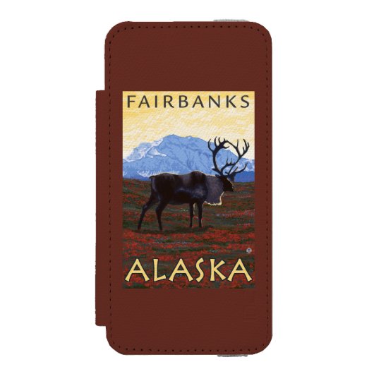Coque Portefeuille Incipio Pour iPhone Scène de caribou - Fairbanks, Alaska (Folio Devant)