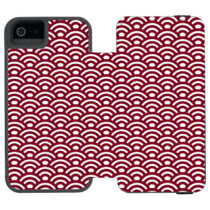 Coque-portefeuille iPhone 5 Incipio Watson™ Seigaiha, Vagues, Japonais, Bourgogne et Blanc
